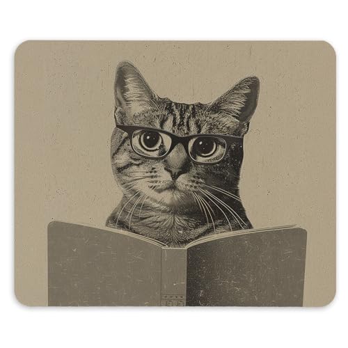 TNUW Funny Cat Read Book Mouse Pad 9.4 X 7.9 Inch, Cute Cat Non-Slip Rubber Mat Mousepad for Office Dorm Desk Decor, Mouse Pad Cat, Office Supplies Gifts for Computer Laptop Women Men Kid