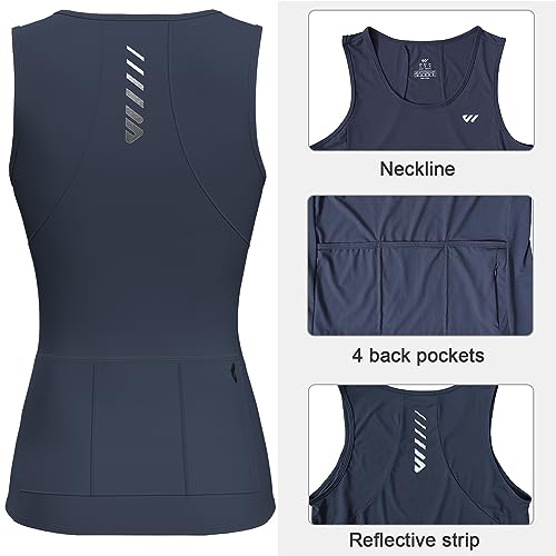 Wulibike Sleeveless Cycling Jersey Women Running Shirts Vest bike top Summer Biking tank With Pockets Grey-blue M