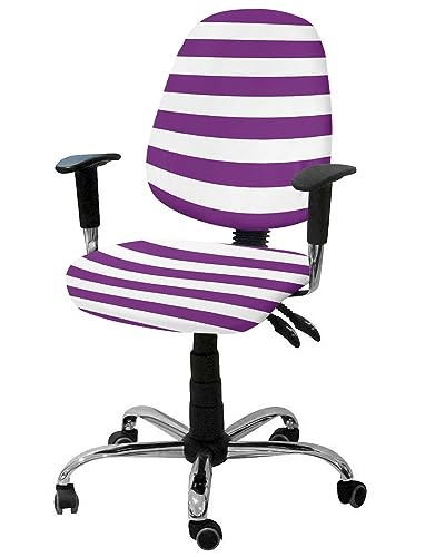 AMZRicher Purple Stripes Office Chair Cover Stretchable Computer Chair Seat Cover Backrest Slipcovers, Stretchable Rotating Desk Chair Seat Cushion Split Protectors Simple Purple White Texture