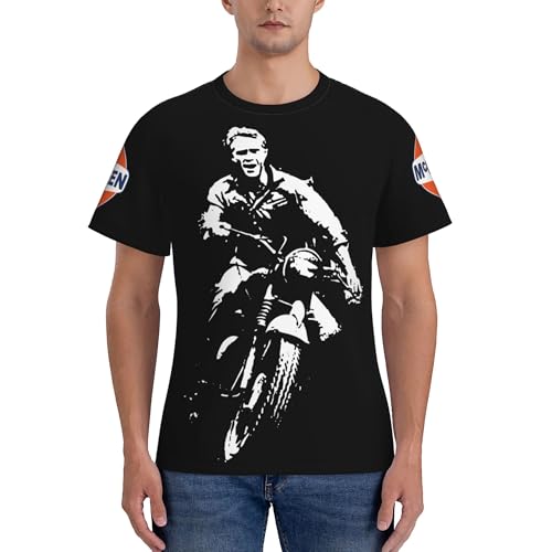 Image of Men's Steve Vintage Tshirts McQueen Crew Neck T-Shirt Logo Mens Soft Comfortable Short Sleeve Tee T Shirts Gift for Fans Merch Black