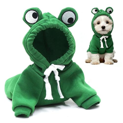 Hundemantel Winter, Haustier Frosch Hoodie Kostüm, Winteroverall für Hunde, Niedlicher Frosch Form Pullover für Hunde, Warm Hundepullover Fleece, für kleine, mittelgroße und große Hunde (XL)
