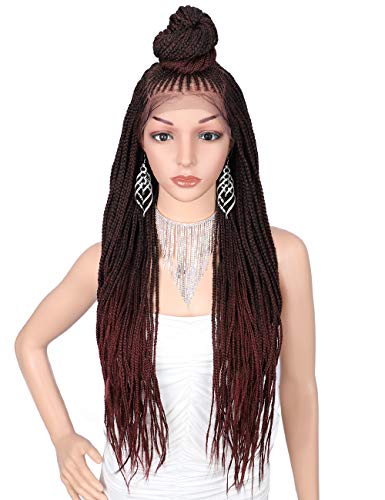 Kalyss 13X7†Hand Braided Soft Swiss Lace Front Updo Bun Cornrow Braided Wigs with Baby Hair for Women Neatly and Tightly Done Super Lightweight Ombre Black CherryTwist Box Braids Wigs Kalyss 13X7†Hand Braided Soft Swiss Lace Front Updo Bun Cornrow Braided Wigs with Baby Hair for Women Neatly and Tightly Done Super Lightweight Ombre Black CherryTwist Box Braids Wigs