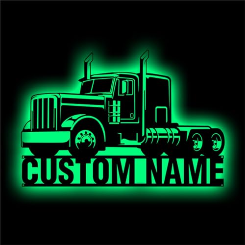 GGUIUIC Custom Metal Trucker Name Sign with Led Light Personalize Heavy Duty Truck Metal Wall Art Big Truck Sign Light Birthday Christmas Decor Gifts,Heavy Duty Trucker,Heavy Duty Truck Metal Sign