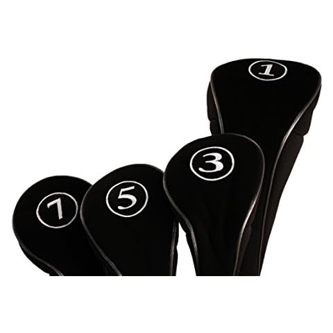 Black Golf Zipper Head Covers Driver 1 3 5 7 Fairway Woods Headcovers Metal Neoprene Traditional Plain Protective Covers Fits All Fairway Clubs and Drivers Cover