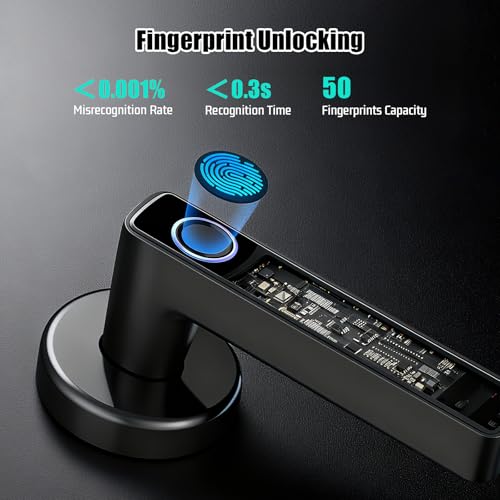 Smart Door Lock, Front Door Fingerprint Door Locks, Digital Door Handle Lock with Voice Broadcast, APP Unlocking, Two Keys, Suitable for Bedroom, Office, Hotel - Image 6
