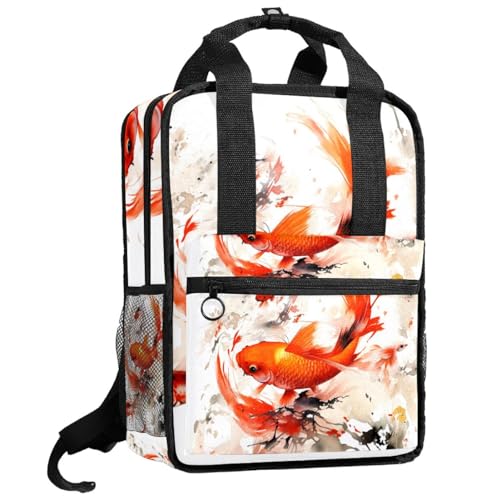 Sac à dos peinture à l'encre poisson rouge aux finitions soignées pour homme et femme