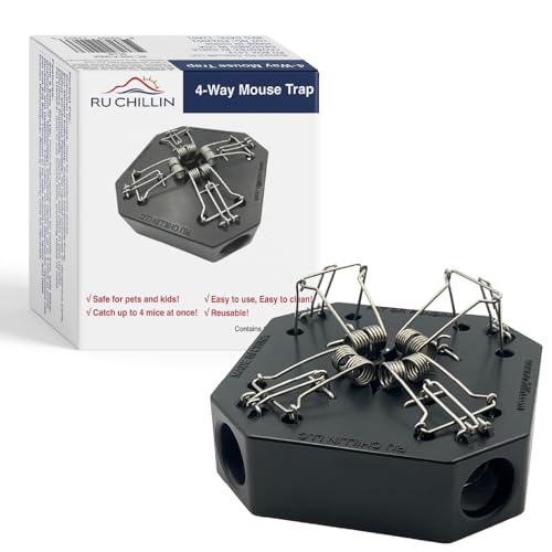 RU CHILLIN Reusable Mouse Trap - Multi Catch Mice Traps for Indoor & Outdoor Use Pet & Child Safe 4-in-1 Snap Design for Mice (Black)