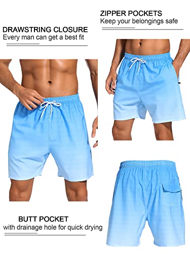 Silkworld Mens Swimming Trunks With Boxer Brief Liner Quick Dry Stretch Bathing Suit Swim Shorts With Zipper Pockets,Blue Gradient,Medium #TOP2