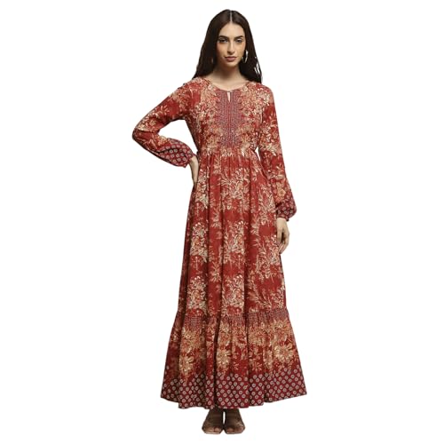 Image of BIBA Women Floral Printed Tiered Flared Dress
