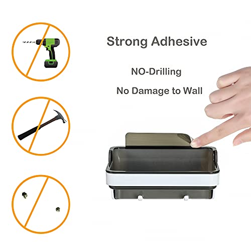 Mantto Soap Dish With Hooks Soap Holder Soap Saver Soap Tray With Drain For Shower Bathroom Kitchen, Bar Soap Holder Adhesive Wall Mounted No Drilling (White/ Transparent Grey) #TOP5