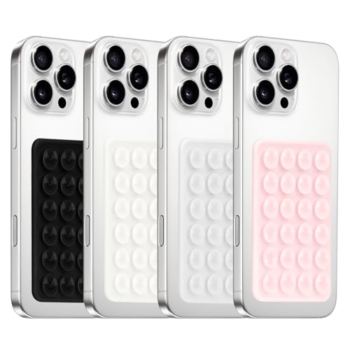 Yojaro 4Pack Silicone Suction Phone Case Mount Silicon Adhesive Smartphones Stand Sticky Hands-Free Phone Accessories Holder for Selfies and Videos (Black & White & Translucent & Light Pink)