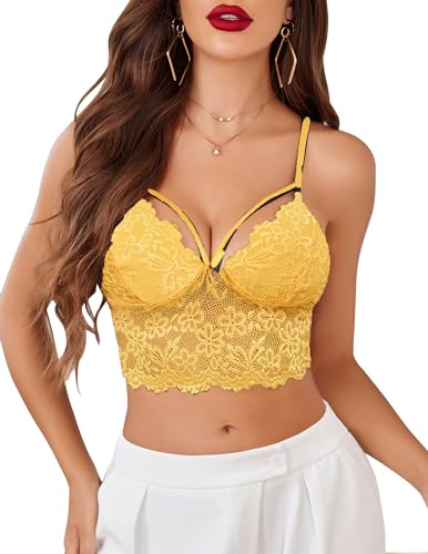 Image of Avidlove Lace Bralette for Women Lingerie Spaghetti Adjustable Strap Tank Camisole Crop Top