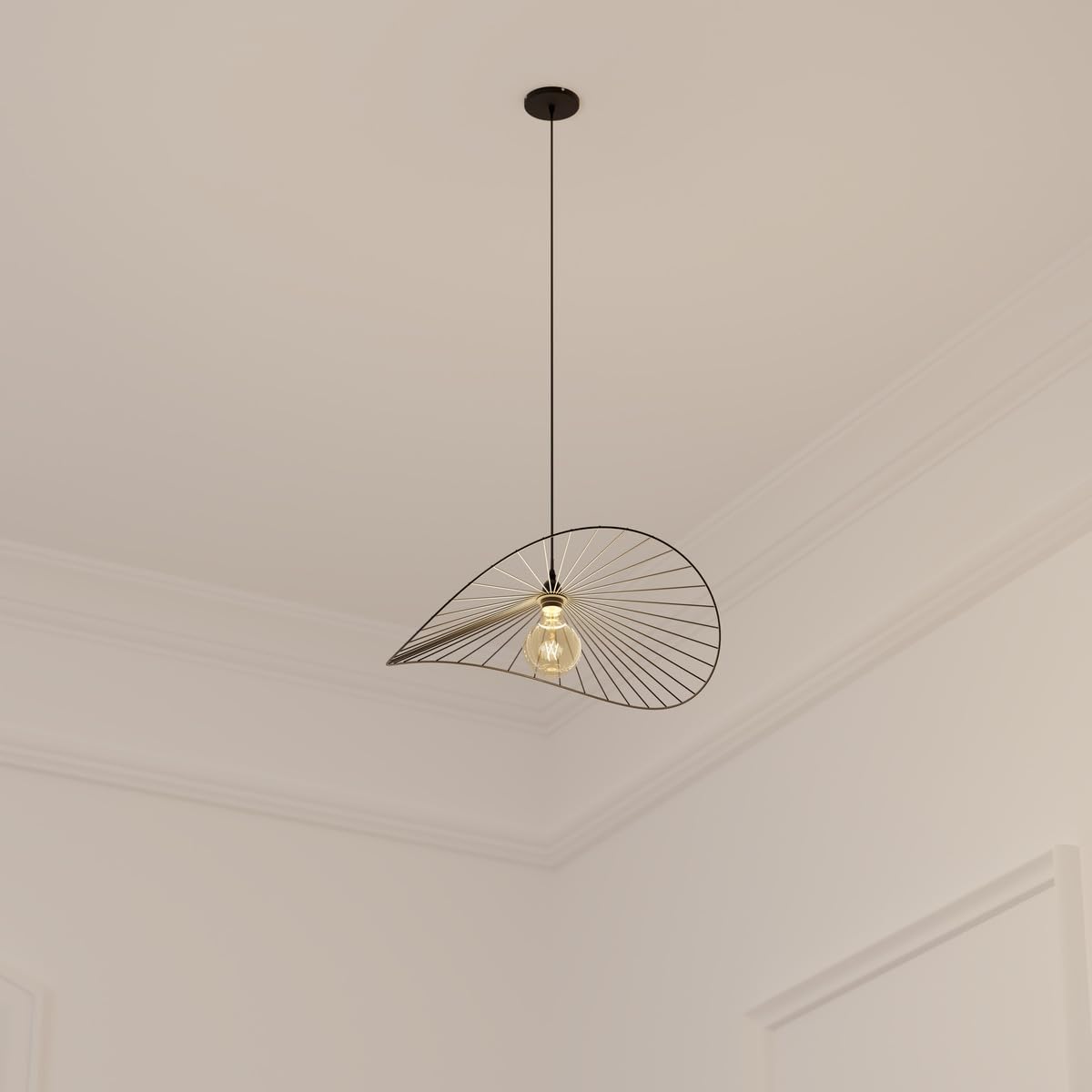 Atmosphera Créateur d'Intérieur - Suspension Adelia Métal et Coton Blanc D58cm - Ampoule Non Incluse 40 W - Câble Réglable 80 cm - Salon, Cuisine, Bureau, Chambre