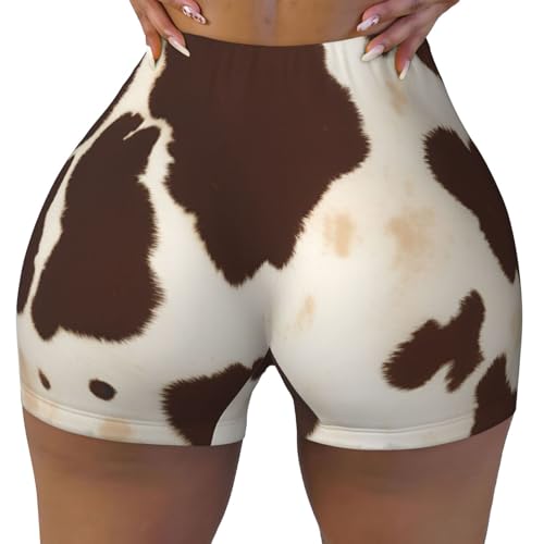 Sport-Shorts, Kuhfell-Druck, flexibel, elastisch, Sommer, bequem, hohe Taille, Kontur, Training, Laufen, Schwarz , XL