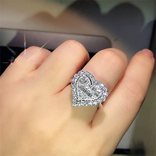 Luxury 925 Sterling Silver Ring Inlaid Shiny Heart Shape White Gemstone CZ Love Halo Ring Eternity Engagement Wedding Band Ring Promise Ring for Women ST.158 (6)
