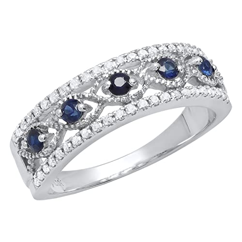 Imagen de Dazzlingrock Collection Anillo de boda de plata de ley 925 con piedras preciosas redondas y diamantes naturales blancos para mujer