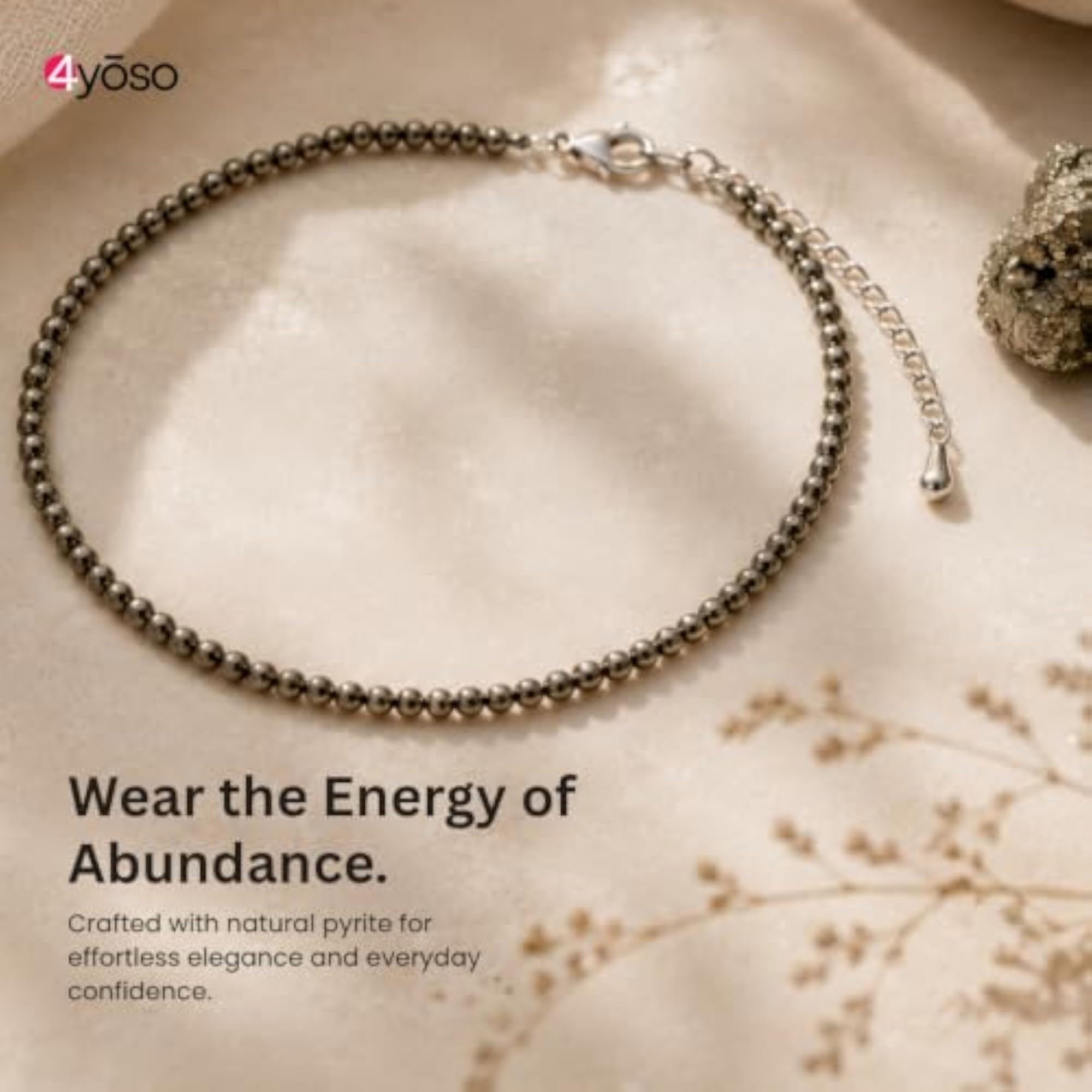 Women's Natural Raw Pyrite Adjustable Anklet, Handmade Crystal Payal