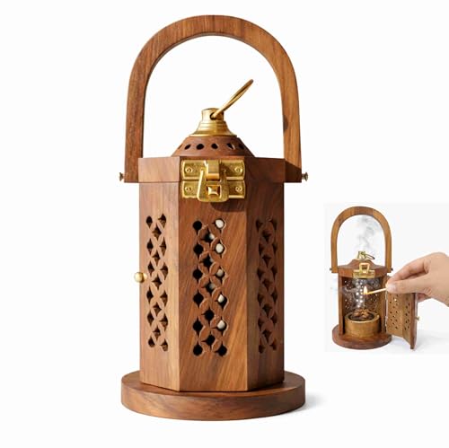 Handcrafted Wooden Lantern Incense Burner Bakhoor/Dhoop Dani with...