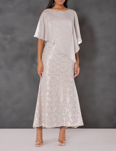 Image of S.L. Fashions Women's Long Sequin Lace Beaded Capelet Overlay Mother of The Bride Dress, Formal Evening Gown