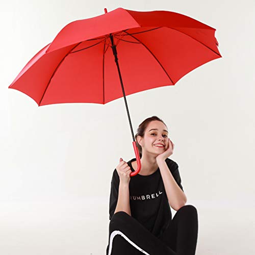 Rumbrella Red Uv Stick Umbrella Auto Open Upf 50+ With J Hook Handle 50In #TOP1