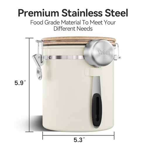 Image of Veken Coffee Canister with Window, Airtight Stainless Steel Container, 16OZ | Date Tracker,Kitchen Food Storage Organizers for Beans, Ground, Espresso, Rice,Tea, Sugar,Cereal, Gifts,Lids,Jars,Scoop,Cream