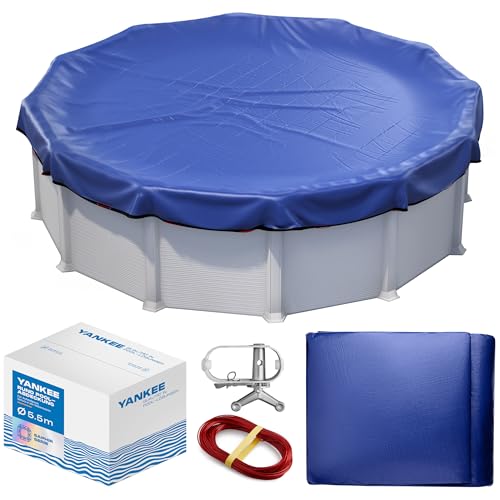 Yankee Poolabdeckung rund für 500–550 cm Pools | Ø 610 cm Planenmaß | 200g/m² PE, zweifach beschichtet | reißfest und UV-beständig | blau | für Sommer und Winter