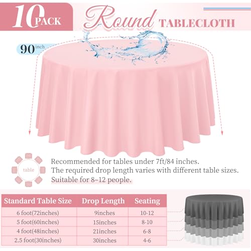 Pesonlook 10 Pack Pink Round Tablecloth 90 Inch, Waterproof Table Cover by Pesonlook - Used condition - Image 2
