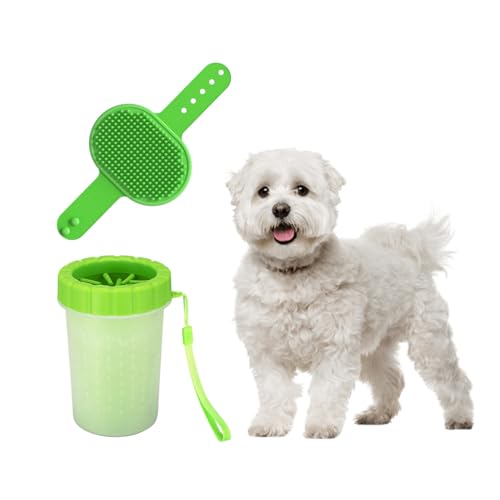 Image of 2-in-1 Paw Cleaning & Grooming Set | Portable Paw Cleaner Cup with Soft Silicone Bristles + Silicone Glove Brush | Easy Mud Removal, Bathing & Daily Care for Dogs & Cats | Safe & Gentle Tools