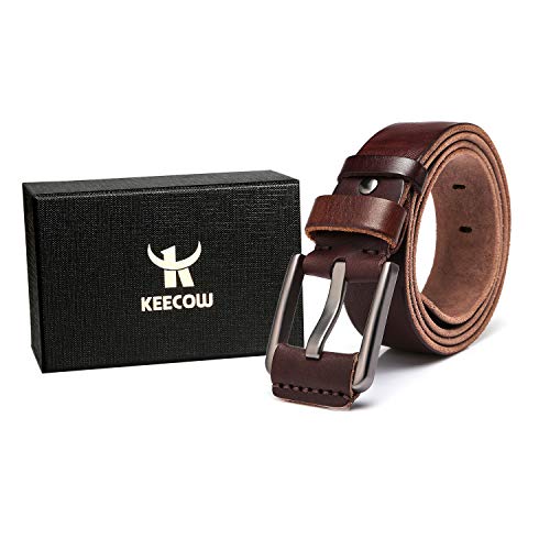 Image of KEECOW Men's 100% Italian Cow Leather Belt Men With Anti-Scratch Buckle,Packed in a Box