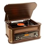 Fenton Memphis Vintage Record Player - Retro Vinyl Turntable with Cassette, CD and DAB Radio, Dark Wood Classic Music Centre for Home Audio, Vintage Vinyl Player