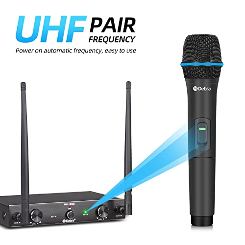 D Debra Audio Au200 Pro Uhf 2 Channel Wireless Microphone System With Cordless Handheld Lavalier Headset Mics, Metal Receiver, Ideal For Karaoke Church Party (1 Handheld & 1 Bodypack) #TOP2