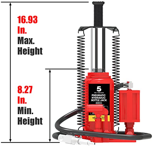 Big Red 5 Ton (10,000 Lbs) Torin Pneumatic Air Bottle Jack With Manual Hand Pump, Atrq05002R, Red #TOP1