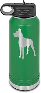 Great Dane Laser Engraved Water Bottle Customizable Polar Camel Stainless Steel with Straw - Dog Canine pet Green 32 oz