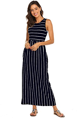 Image of Hount Women's Summer Sleeveless Striped Flowy Casual Long Maxi Dress with Pockets