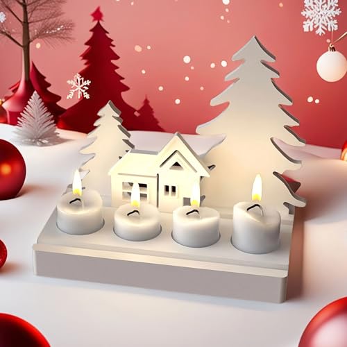 Shyllin Moule en Platre Noël, Moule Resine Noel, Moules en Silicone, Moules pour Plateau à Bougies, pour 4 Bougies Chauffe-plat Standard de 3.8 mm (non incluses)