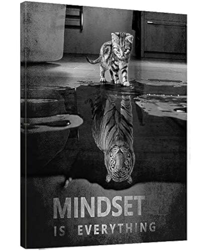 Motivational Canvas Wall Art Cat Tiger Mindset Is Everything-Inspirational Wall Art Poster Quotes Canvas Prints Framed Ready to Hang for Home Bathroom Bedroom Office Decor-12"x16"