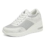  AONEGOLD Zapatillas Deportivas Plataforma Cuña para Mujer Zapatos Alta Sneakers Wedges Interior Talón(Blanco 9866,37 EU)
