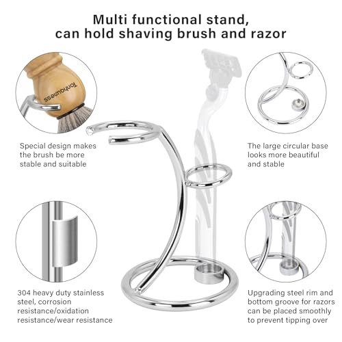 Image of Shaving Brushes Kit For Men, 4 In 1 Shaving Brush Set Includes Badger Hair Shaving Brush, Stainless Steel Shaving Bowl, Shaving Stand and Shaving Soap