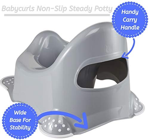 Babycurls Steady Potty with Non Slip Grip Feet Silver Stars - Easy to Clean Loo Training for Kids Toddlers Infants Practical Lightweight and Portable with High Back and Carry Handle (Grey)
