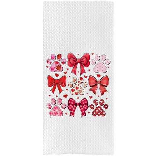 DOTAIN Coquette - Toallas de cocina para el día de San Valentín con lazo rojo, regalos para amantes de los perros, toallas de mano para el baño, regalos para mamá de perro, paños de cocina para el día