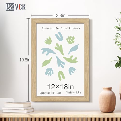 Image of VCK 12x18 Frames 3 Pack, Natural Poster Frame MDF Wood with Polished Plexiglass, Wall Mounting Horizontal & Vertical Display