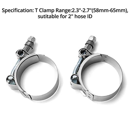 QWORK® T-Bolt Hose Clamp, T Bolt Clip, Stainless Steel, Working Range 58mm-65mm, Suitable for 2-Inch Hose Inner Diameter - Image 3