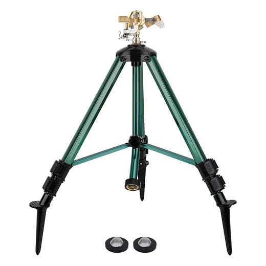 Heavy-Duty Brass Impact Sprinkler on Ground PlugTripod Base, 360 Degree, 0-43 Feet Large Area Coverage Yard Sprinkler, Adjustable Height 16-37” Water Sprinkler for Lawn for Lawn/Yard/Garden