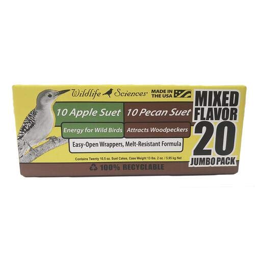 Wildlife Sciences 126 Suet Cake Jumbo Mixed 20 Pack | 10 Apple & 10 Pecan 10.5 Oz. Suet Cakes For Wild Birds cover