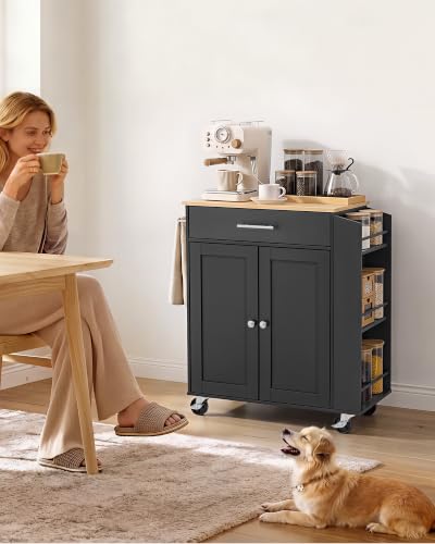 VEVOR Kitchen Island Cart with Storage, 31.3 in Wide Mobile Rolling Storage Island on Swivel Wheels, with Drawer, Storage Cabinet, Spice/Towel Rack, Table for Home Dining Room, Black - image 9