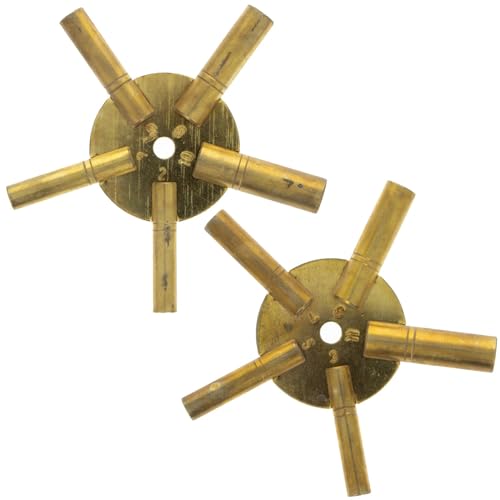 2 Pack Universal Antique Grandfather Clock Key, Brass 5-Way Winding Keys (Odd and Even)