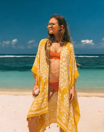 Image of Breezy Lane Women's Kimono Cardigan Summer Swimsuit Coverups Beach Cover Up with Floral Print for Vacation
