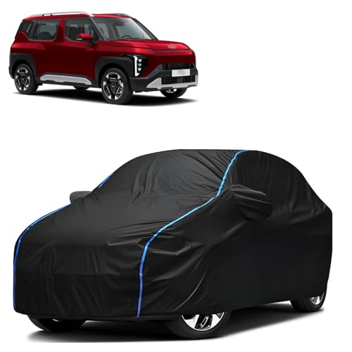 Image of Kerwa Car Body Cover Waterproof Compatible with Kia Syros | Scratch Proof, Anti-Dust, UV Protection with Windproof Buckle Strap and Mirror Pockets, Bottom Elastic Fitted-Black