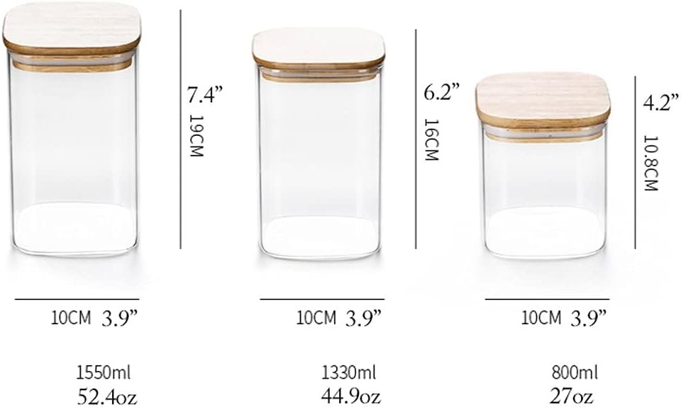 Tea Jars Storage Canisters Glass Spice Jars with Lid Square Food Storage Containers Jars Set of 3or 5 Kitchen Canister Set for Sugar,Salt,Coffee Jars,1pcs 1330ml/44.9oz