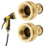 ESTABA Gartenschlauch-Wasserhahnanschluss, 2er-Pack, 3/4 Zoll und 1/2 Zoll, 2-in-1-Wasserhahnanschluss aus Messing mit Innengewinde, für Standard-Gartenschläuche, Tropfbewässerung